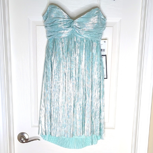 Katia Rae Foil-Knit Twist-Front Lace-Up Back Strapless Dress in Size M - Picture 1 of 8